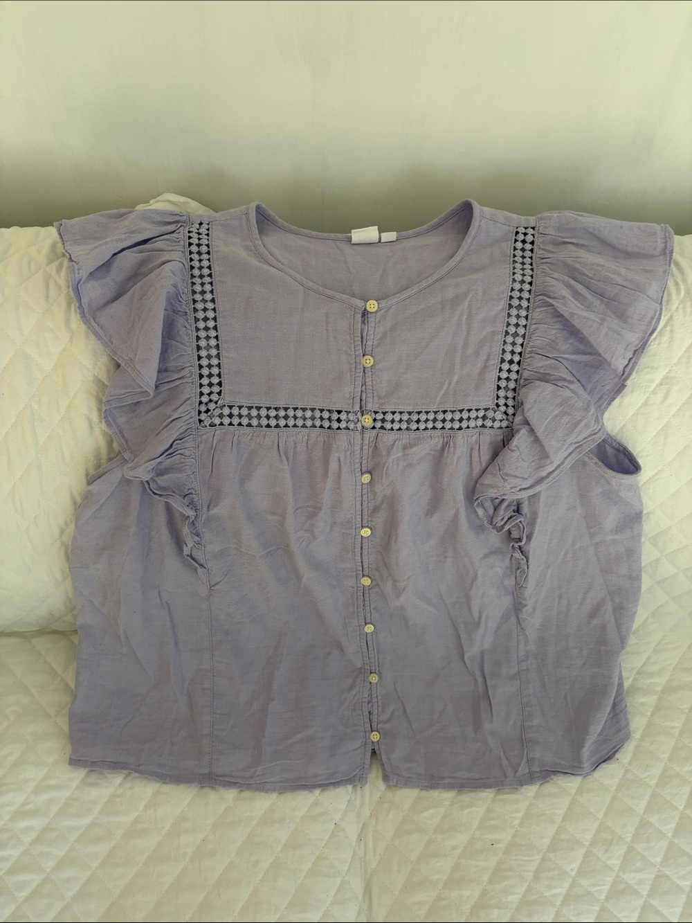 GAP Lavender Ruffle-Sleeve Button Front Blouse